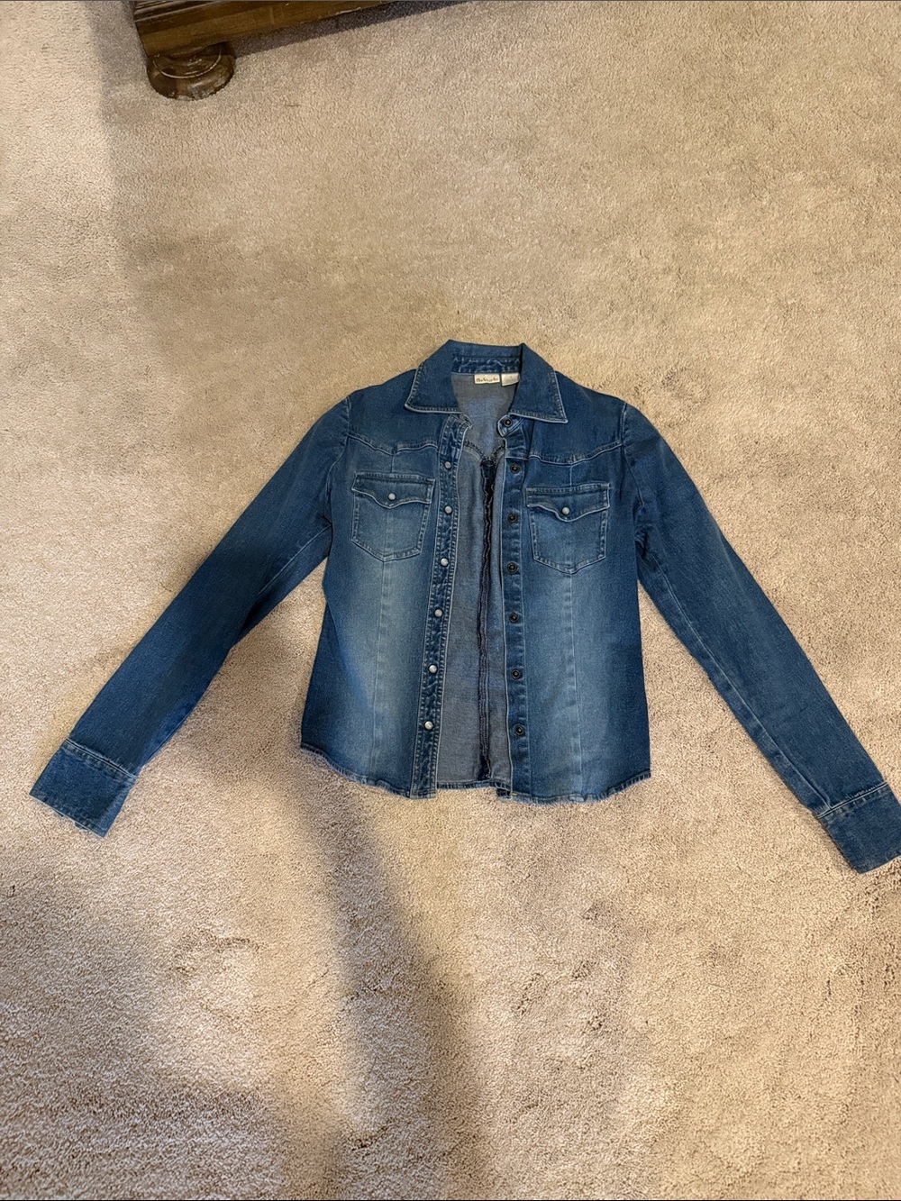 Denim stretchy Button-Front shirt - Blue